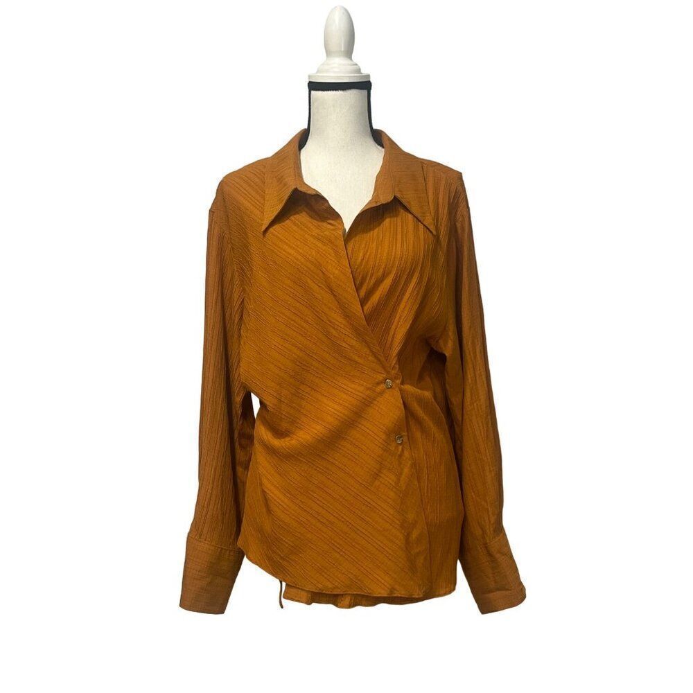 Topshop Textured Wrap Top In Tobacco-brown, US 10 - Picture 15 of 16